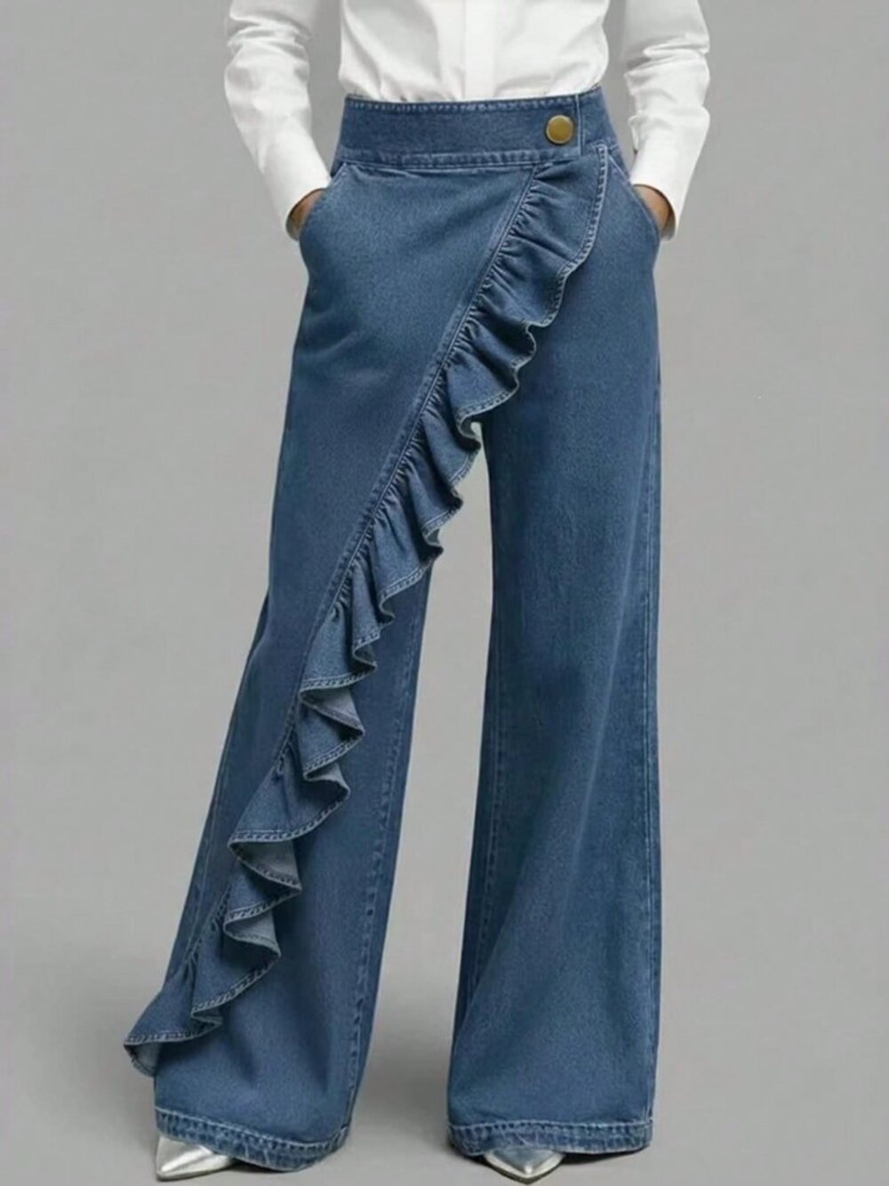 Dark Washed Blue Casual Women's Mid-Waist Straight Leg Jeans